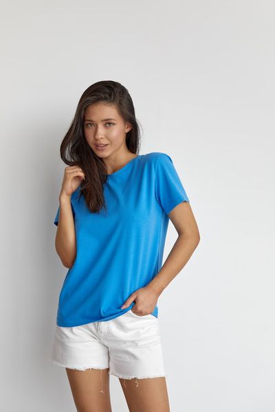 Жіноча базова футболка колір блакитний р.2XL 449911 449643 фото