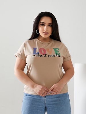 Жіноча футболка LOVE колір бежевий р.56/58 432485 432430 фото