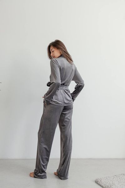 Жіноча піжама велюр Eva на запах сірого кольору р.L 442559 442554 фото