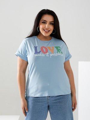 Жіноча футболка LOVE колір блакитний р.56/58 432488 432431 фото
