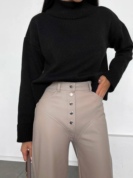 Жіночі штани з еко-шкіри колір кавовий р.42 443401 443406 фото