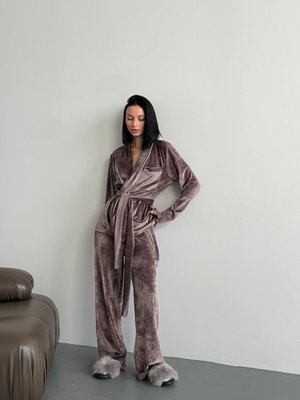 Жіноча піжама двійка плюш велюр колір мокко р.42/44 452518 452620 фото