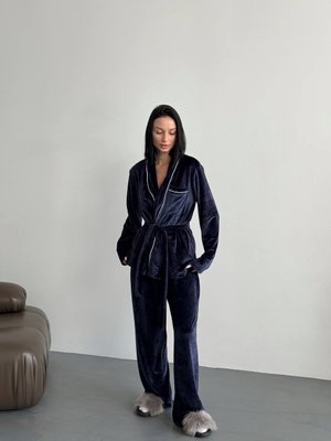 Жіноча піжама двійка плюш велюр колір синій р.42/44 452517 452621 фото