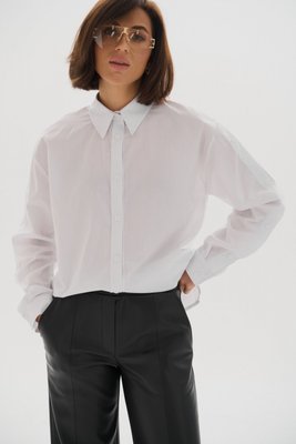 Жіноча класична сорочка з бавовни колір білий р.M/L 451481 451398 фото