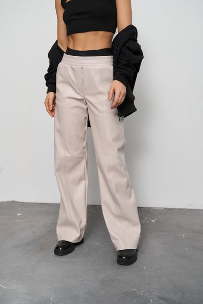 Жіночі штани палаццо з еко шкіри колір бежевий р.L 450868 450795 фото