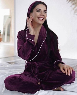 Жіноча піжама велюр-плюш колір бордовий р.42/44 447393 447483 фото