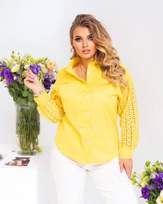 Жіноча сорочка з котону та прошви жовтого кольору р.46/48 374012 380981 фото