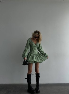 Жіночий комбінезон із шортами-спідницею колір олива р.46/48 454070 454062 фото